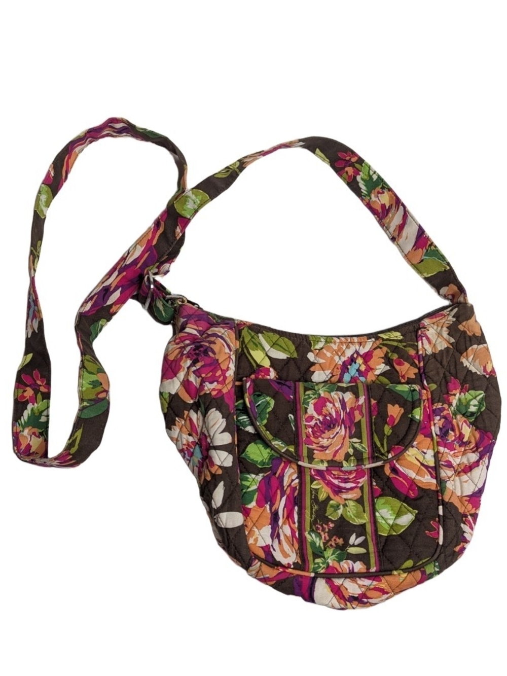 Vera Bradley Crossbody Purse English Rose Pattern Quilted Floral Brown Pink